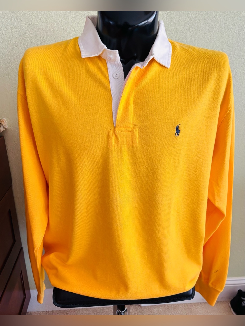 Vintage Ralph Lauren Long Sleeve Yellow Rugby Polo Shirt Size: XL